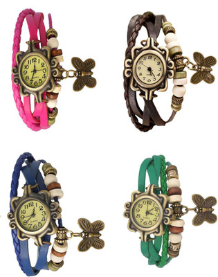 NS18 Vintage Butterfly Rakhi Combo of 4 Pink, Blue, Brown And Green Analog Watch  - For Women   Watches  (NS18)