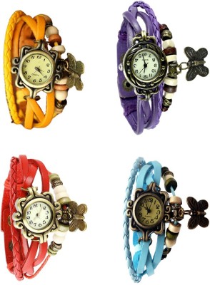 NS18 Vintage Butterfly Rakhi Combo of 4 Yellow, Red, Purple And Sky Blue Analog Watch  - For Women   Watches  (NS18)