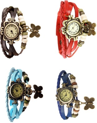 NS18 Vintage Butterfly Rakhi Combo of 4 Brown, Sky Blue, Red And Blue Analog Watch  - For Women   Watches  (NS18)