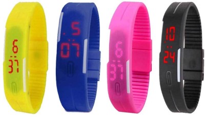 NS18 Silicone Led Magnet Band Combo of 4 Yellow, Blue, Pink And Black Watch  - For Boys & Girls   Watches  (NS18)