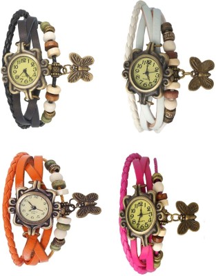 NS18 Vintage Butterfly Rakhi Combo of 4 Black, Orange, White And Pink Analog Watch  - For Women   Watches  (NS18)