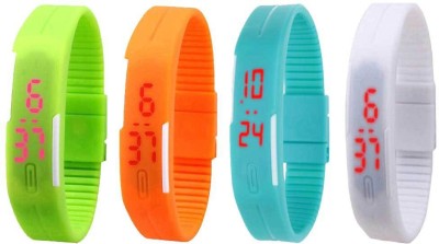 NS18 Silicone Led Magnet Band Combo of 4 Green, Orange, Sky Blue And White Digital Watch  - For Boys & Girls   Watches  (NS18)