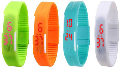 NS18 Silicone Led Magnet Band Combo of 4 Green, Orange, Sky Blue And White Digital Watch  - For Boys & Girls   Watches  (NS18)