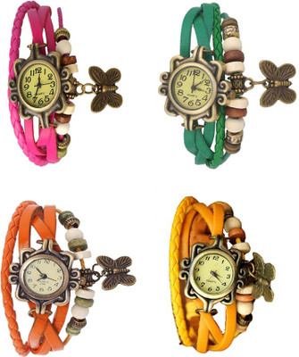 

Kissu Vintage Rakhi Combo of 4 Pink, Orange, Green And Yellow Watch - For Women