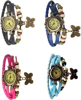 NS18 Vintage Butterfly Rakhi Combo of 4 Black, Pink, Blue And Sky Blue Analog Watch  - For Women   Watches  (NS18)