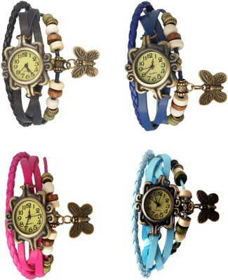 

Kissu Vintage Rakhi Combo of 4 Black, Pink, Blue And Sky Blue Watch - For Women