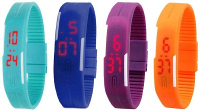 NS18 Silicone Led Magnet Band Combo of 4 Sky Blue, Blue, Purple And Orange Digital Watch  - For Boys & Girls   Watches  (NS18)