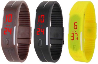 NS18 Silicone Led Magnet Band Combo of 3 Brown, Black And Yellow Digital Watch  - For Boys & Girls   Watches  (NS18)