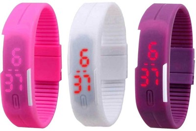 NS18 Silicone Led Magnet Band Combo of 3 Pink, White And Purple Digital Watch  - For Boys & Girls   Watches  (NS18)