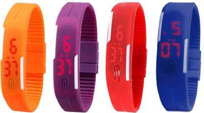 

NS18 Silicone Led Magnet Band Combo of 4 Orange, Purple, Red And Blue Watch - For Boys & Girls