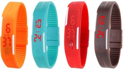 NS18 Silicone Led Magnet Band Combo of 4 Orange, Sky Blue, Red And Brown Digital Watch  - For Boys & Girls   Watches  (NS18)