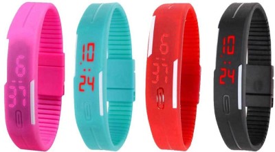 NS18 Silicone Led Magnet Band Combo of 4 Pink, Sky Blue, Red And Black Digital Watch  - For Boys & Girls   Watches  (NS18)