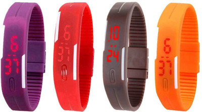 

NS18 Silicone Led Magnet Band Combo of 4 Purple, Red, Brown And Orange Watch - For Boys & Girls