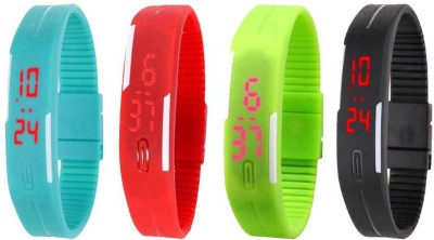 NS18 Silicone Led Magnet Band Combo of 4 Sky Blue, Red, Green And Black Digital Watch  - For Boys & Girls   Watches  (NS18)