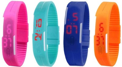 NS18 Silicone Led Magnet Band Combo of 4 Pink, Sky Blue, Blue And Orange Digital Watch  - For Boys & Girls   Watches  (NS18)