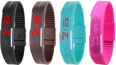 

Kissu Led Magnet Band Combo of 4 Black, Brown, Sky Blue And Pink Watch - For Men & Women