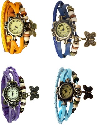 NS18 Vintage Butterfly Rakhi Combo of 4 Yellow, Purple, Blue And Sky Blue Analog Watch  - For Women   Watches  (NS18)