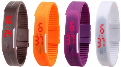 NS18 Silicone Led Magnet Band Combo of 4 Brown, Orange, Purple And White Digital Watch  - For Boys & Girls   Watches  (NS18)