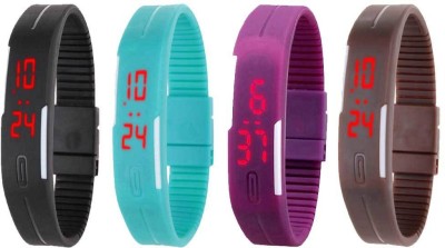 NS18 Silicone Led Magnet Band Combo of 4 Black, Sky Blue, Purple And Brown Digital Watch  - For Boys & Girls   Watches  (NS18)