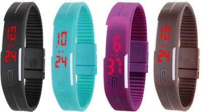 

Kissu Led Magnet Band Combo of 4 Black, Sky Blue, Purple And Brown Watch - For Men & Women