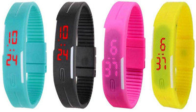 

NS18 Silicone Led Magnet Band Combo of 4 Sky Blue, Black, Pink And Yellow Watch - For Boys & Girls