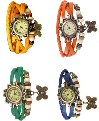 NS18 Vintage Butterfly Rakhi Combo of 4 Yellow, Green, Orange And Blue Analog Watch  - For Women   Watches  (NS18)