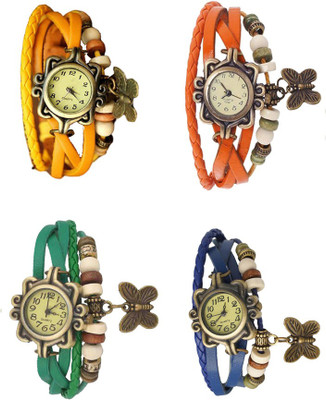 

NS18 Vintage Butterfly Rakhi Combo of 4 Yellow, Green, Orange And Blue Watch - For Women