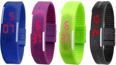 NS18 Silicone Led Magnet Band Combo of 4 Blue, Purple, Green And Black Digital Watch  - For Boys & Girls   Watches  (NS18)