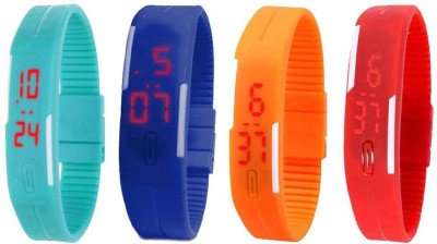 NS18 Silicone Led Magnet Band Watch Combo of 4 Sky Blue, Blue, Orange And Red Digital Watch  - For Couple   Watches  (NS18)