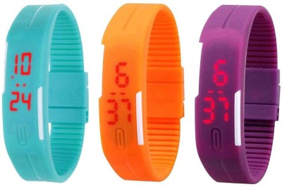 NS18 Silicone Led Magnet Band Combo of 3 Sky Blue, Orange And Purple Digital Watch  - For Boys & Girls   Watches  (NS18)