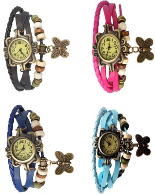 NS18 Vintage Butterfly Rakhi Combo of 4 Black, Blue, Pink And Sky Blue Analog Watch  - For Women   Watches  (NS18)