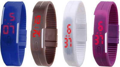 

Kissu Led Magnet Band Combo of 4 Blue, Brown, White And Purple Watch - For Men & Women