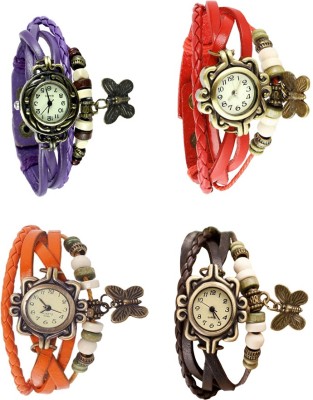 NS18 Vintage Butterfly Rakhi Combo of 4 Purple, Orange, Red And Brown Analog Watch  - For Women   Watches  (NS18)