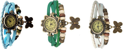

Kissu Vintage Rakhi Watch Combo of 3 Sky Blue, Green And White Watch - For Women