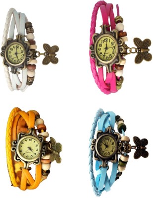 NS18 Vintage Butterfly Rakhi Combo of 4 White, Yellow, Pink And Sky Blue Analog Watch  - For Women   Watches  (NS18)