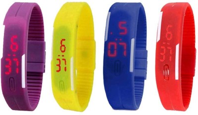 NS18 Silicone Led Magnet Band Watch Combo of 4 Purple, Yellow, Blue And Red Digital Watch  - For Couple   Watches  (NS18)