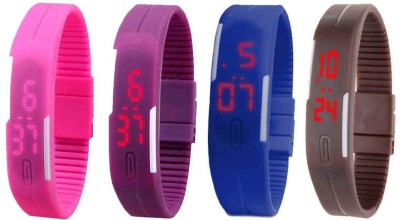 NS18 Silicone Led Magnet Band Combo of 4 Pink, Purple, Blue And Brown Digital Watch  - For Boys & Girls   Watches  (NS18)