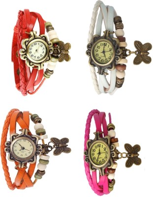 NS18 Vintage Butterfly Rakhi Combo of 4 Red, Orange, White And Pink Analog Watch  - For Women   Watches  (NS18)