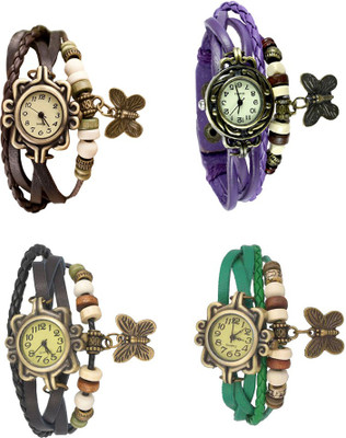 

Kissu Vintage Rakhi Combo of 4 Brown, Black, Purple And Green Watch - For Women