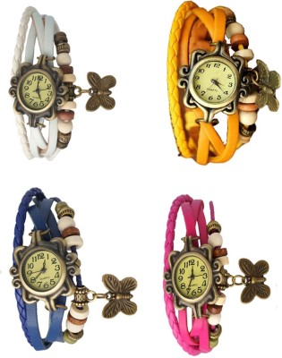NS18 Vintage Butterfly Rakhi Combo of 4 White, Blue, Yellow And Pink Analog Watch  - For Women   Watches  (NS18)