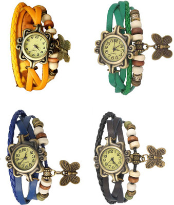 NS18 Vintage Butterfly Rakhi Combo of 4 Yellow, Blue, Green And Black Analog Watch  - For Women   Watches  (NS18)