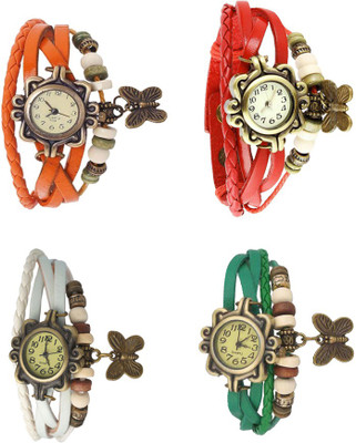 

Kissu Vintage Rakhi Combo of 4 Orange, White, Red And Green Watch - For Women