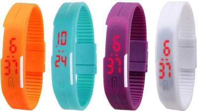 NS18 Silicone Led Magnet Band Combo of 4 Orange, Sky Blue, Purple And White Digital Watch  - For Boys & Girls   Watches  (NS18)
