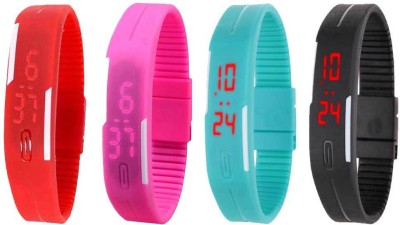 NS18 Silicone Led Magnet Band Combo of 4 Red, Pink, Sky Blue And Black Digital Watch  - For Boys & Girls   Watches  (NS18)