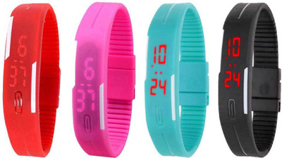 

Kissu Led Magnet Band Combo of 4 Red, Pink, Sky Blue And Black Watch - For Men & Women