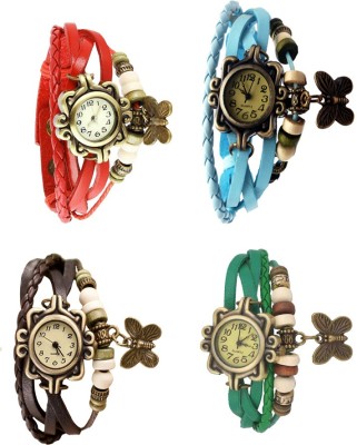 NS18 Vintage Butterfly Rakhi Combo of 4 Red, Brown, Sky Blue And Green Analog Watch  - For Women   Watches  (NS18)