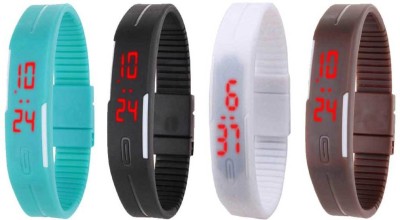 NS18 Silicone Led Magnet Band Combo of 4 Sky Blue, Black, White And Brown Digital Watch  - For Boys & Girls   Watches  (NS18)