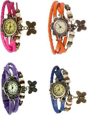 View NS18 Vintage Butterfly Rakhi Combo of 4 Pink, Purple, Orange And Blue Analog Watch  - For Women Wrist Watches Price Online(NS18)