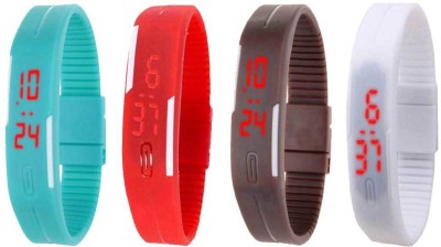 NS18 Silicone Led Magnet Band Combo of 4 Sky Blue, Red, Brown And White Digital Watch  - For Boys & Girls   Watches  (NS18)