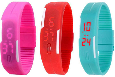 

NS18 Silicone Led Magnet Band Combo of 3 Pink, Red And Sky Blue Watch - For Boys & Girls